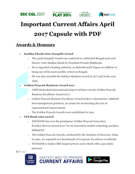 Important Current Affairs April 2017 Capsule with PDF
