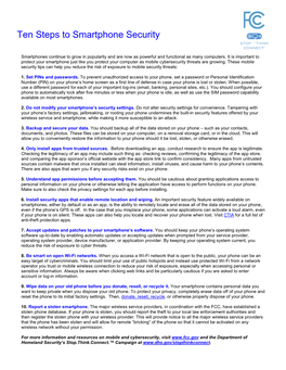 Ten Steps to Smartphone Security