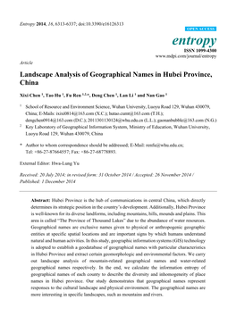 Landscape Analysis of Geographical Names in Hubei Province, China