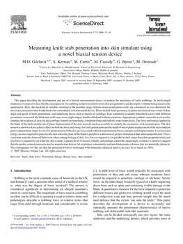 Measuring Knife Stab Penetration Into Skin Simulant Using a Novel Biaxial Tension Device M.D