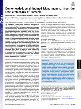 Dome-Headed, Small-Brained Island Mammal from the Late Cretaceous of Romania
