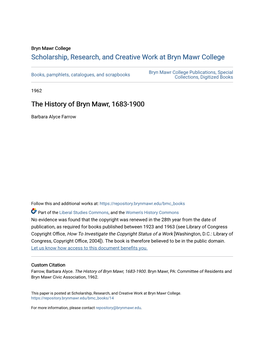 The History of Bryn Mawr, 1683-1900