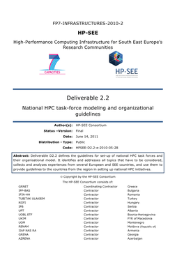 National HPC Task-Force Modeling and Organizational Guidelines