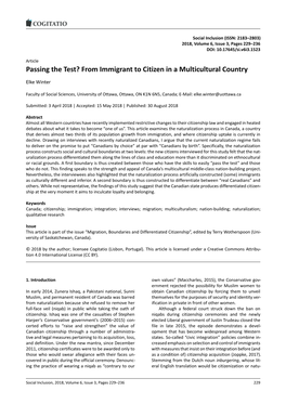 From Immigrant to Citizen in a Multicultural Country