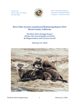 River Otter (Lontra Canadensis) Monitoring Report 2019 Marin County, California