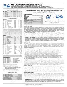 UCLA Men's Basketball UCLA’Sucla SEASON/Careerseason/Career Statistics (As of Jan 15, STATS 2020) 2019-20 ROSTER All Games