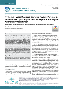 Psychogenic Voice Disorders Literature Review, Personal Ex