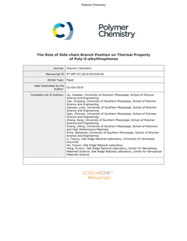 The Role of Side-Chain Branch Position on Thermal Property of Poly-3-Alkylthiophenes