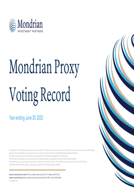 Mondrian 2020 Proxy Voting Report