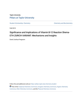 Significance and Implications of Vitamin B-12 Reaction Shema- ETH ZURICH VARIANT: Mechanisms and Insights