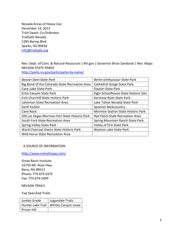 1 Nevada Areas of Heavy Use December 14, 2013 Trish Swain