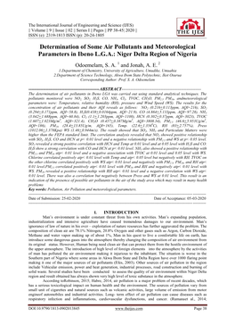 Determination of Some Air Pollutants and Meteorological Parameters in Ibeno L.G.A.: Niger Delta Region of Nigeria