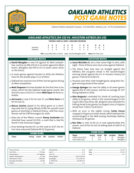 Oakland Athletics Post Game Notes