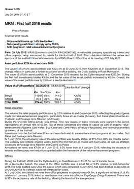 MRM : First Half 2016 Results