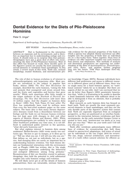 Dental Evidence for the Diets of Pliopleistocene Hominins