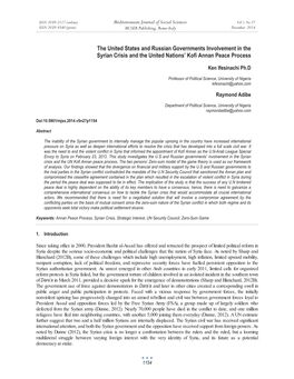 The United States and Russian Governments Involvement in the Syrian Crisis and the United Nations’ Kofi Annan Peace Process