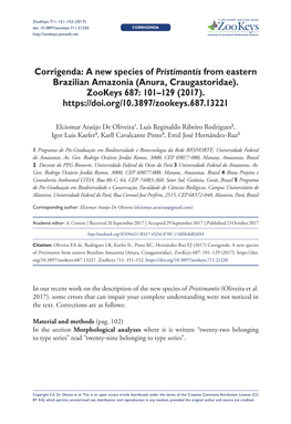 A New Species of Pristimantis from Eastern Brazilian Amazonia (Anura, Craugastoridae)