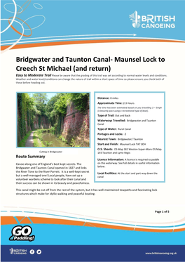 Bridgwater and Taunton Canal- Maunsel Lock to Creech St Michael