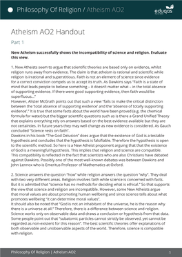 Atheism AO2 Handout Part 1