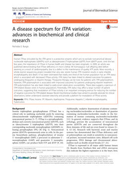 A Disease Spectrum for ITPA Variation: Advances in Biochemical and Clinical Research Nicholas E