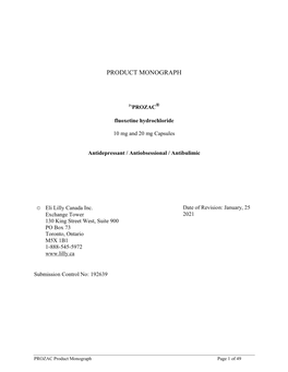 PROZAC Product Monograph Page 1 of 49 Table of Contents