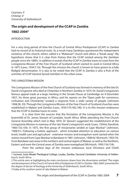 The Origin and Development of the CCAP in Zambia 1882-20042