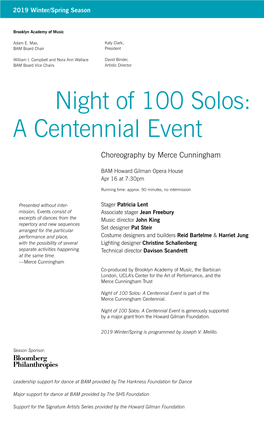 Night of 100 Solos: a Centennial Event