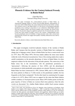 Phonetic Evidence for the Contact-Induced Prosody in Budai Rukai *