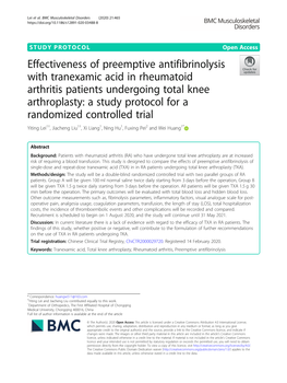 Effectiveness of Preemptive Antifibrinolysis with Tranexamic Acid