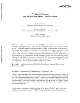 Preference Erosion and Multilateral Trade Liberalization*