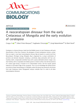 A Neoceratopsian Dinosaur from the Early Cretaceous of Mongolia And