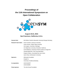 Proceedings of the 11Th International Symposium on Open Collaboration