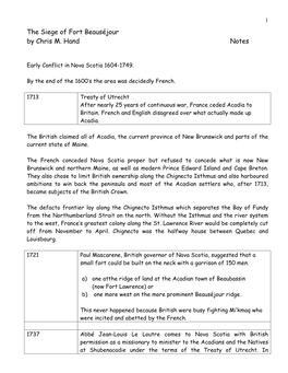 The Siege of Fort Beauséjour by Chris M. Hand Notes