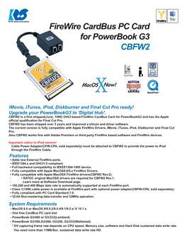 Firewire Cardbus PC Card for Powerbook G3 CBFW2