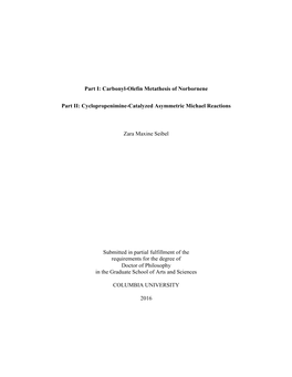 Part I: Carbonyl-Olefin Metathesis of Norbornene