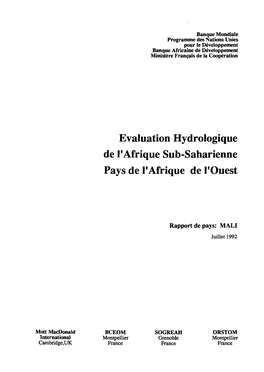 Evaluation Hydrologique De L'afrique Sub-Saharienne. Pays De L