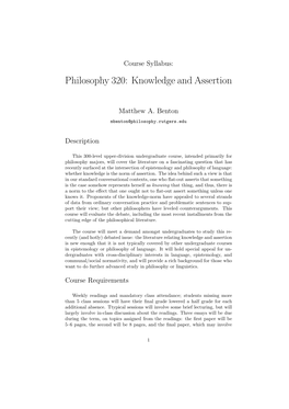 Philosophy 320: Knowledge and Assertion