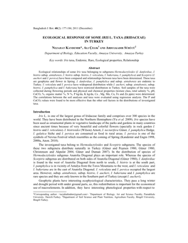 Ecological Response of Some Iris L. Taxa (Iridaceae) in Turkey