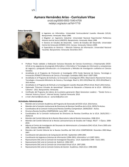 Aymara Hernández Arias - Curriculum Vitae Orcid.Org/0000-0002-1040-4709 Redalyc.Org/Autor.Oa?Id=1719