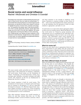 Social Norms and Social Influence Mcdonald and Crandall 149