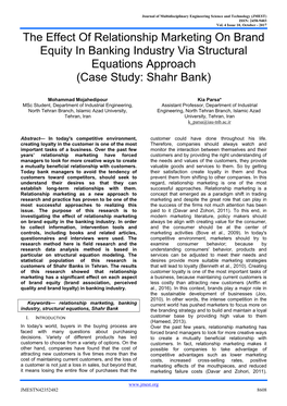 The Effect of Relationship Marketing on Brand Equity in Banking Industry Via Structural Equations Approach (Case Study: Shahr Bank)