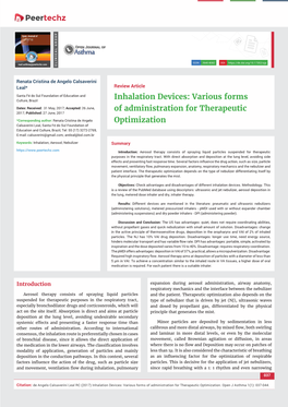 Inhalation Devices: Various Forms of Administration for Therapeutic Optimization