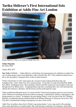 Tariku Shiferaw's First International Solo Exhibition at Addis Fine Art London