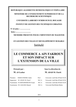 Le Commerce À Ain Fakroun Et Son Impact Sur L’Extension De La Ville Résumé