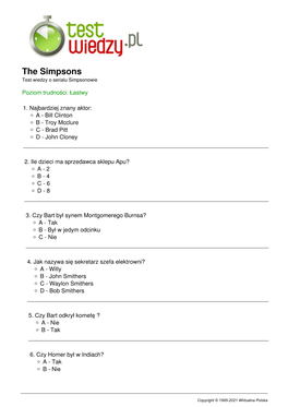 The Simpsons Test Wiedzy O Serialu Simpsonowie