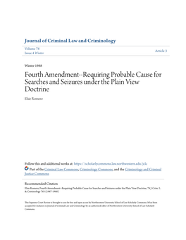 Fourth Amendment--Requiring Probable Cause for Searches and Seizures Under the Plain View Doctrine Elsie Romero