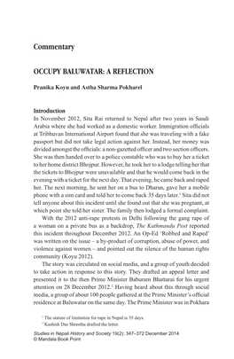 Occupy Baluwatar: a Reflection | 347