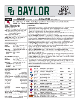 2020 Football Game Notes Baylor Athletics Communications: 1500 S