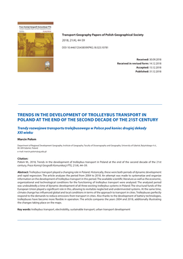 Trends in the Development of Trolleybus Transport in Poland at the End of the Second Decade of the 21St Century