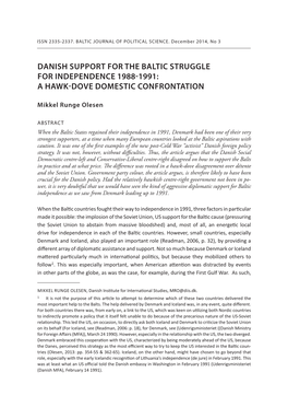 Danish Support for the Baltic Struggle for Independence 1988-1991